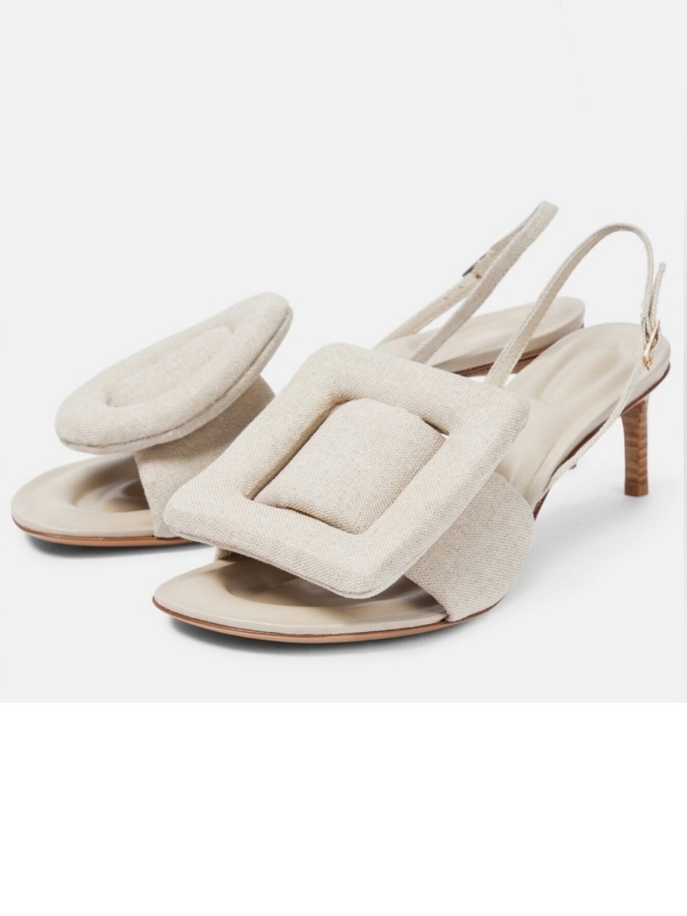 Jacquemus Neutral Linen Padded Geometric Slingback Heels